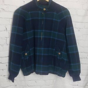 Vintage Women Pendleton 100% Wool Green and Blue Plaid Jacket